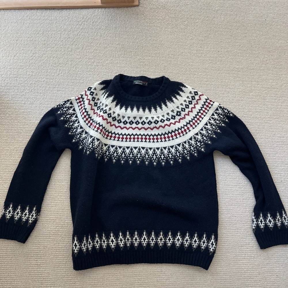 Simons Navy Crewneck Knit Nordic Wool Sweater